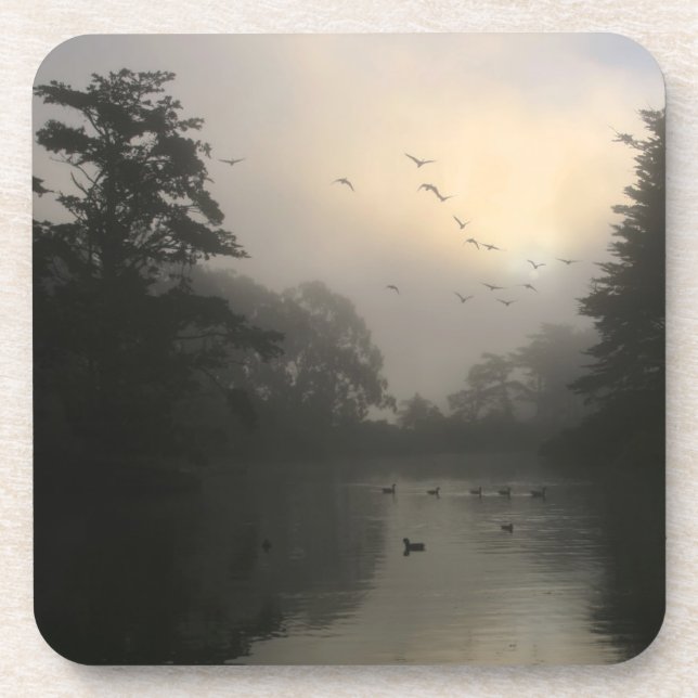 Canada Geese and Morning Fog Beverage Coaster (Front)
