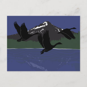 Canada Geese Flying Over Mountain Lake Wilderness Holiday Postcard