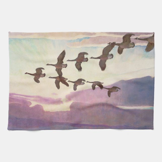 Canada Geese in Spring by Newell Convers Wyeth Kitchen Towel (Horizontal)