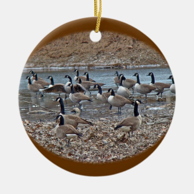 Canada Geese on Green Lane Reservoir Ceramic Ornament (Front)