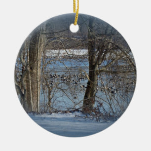 Canada Geese on Green Lane Reservoir Ceramic Ornament