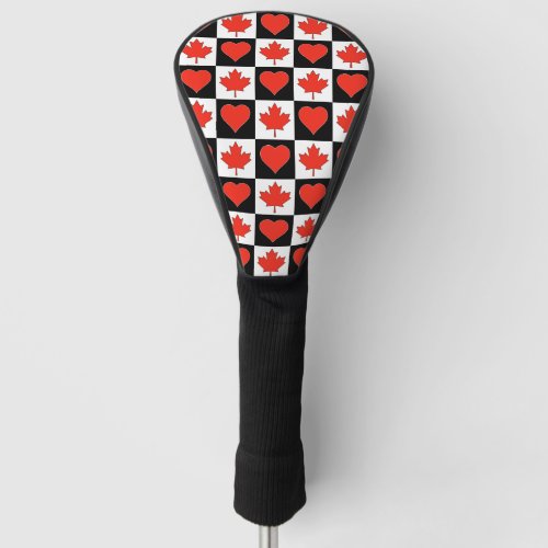 Canada Golf Love Heart Pattern Patriotic Canadian Golf Head Cover