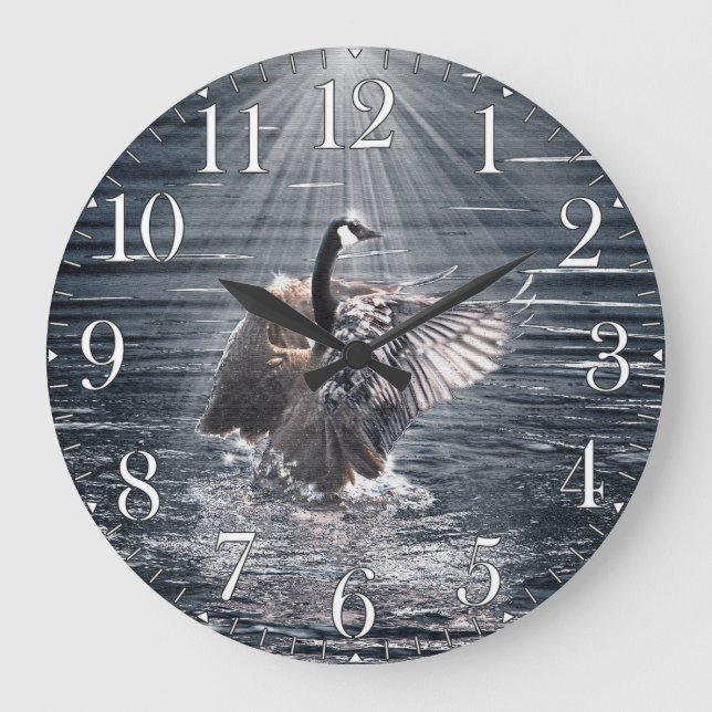 Canada Goose Bathing in a Lake Art Design Large Clock (Front)