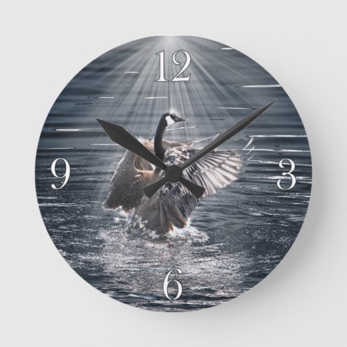 Canada Goose Bathing in a Lake Art Design Round Clock