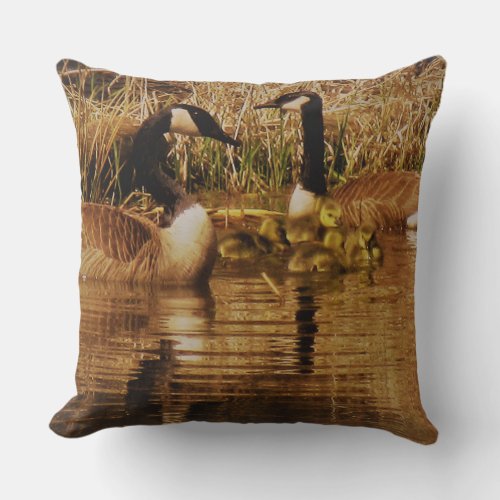 Canada Goose Family Cute One Day Old Goslings Throw Pillow