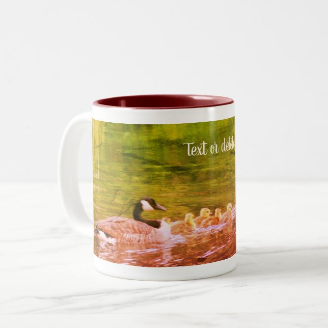 Canada Goose Family Nature Art Personalized Two-Tone Coffee Mug (Front Left)
