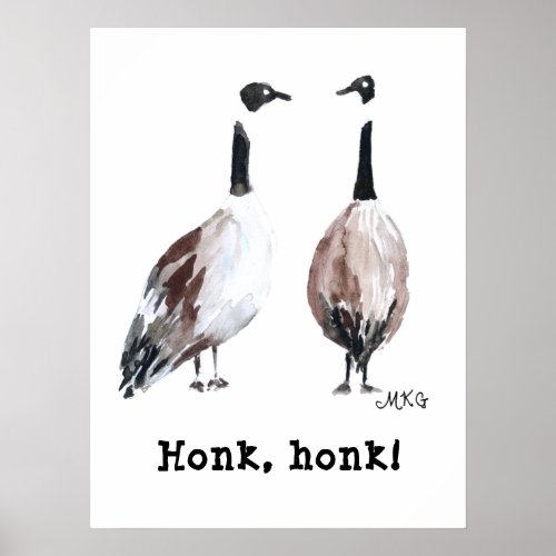 Canada Goose Hand_Drawn Cute Honking Canada Geese  Poster