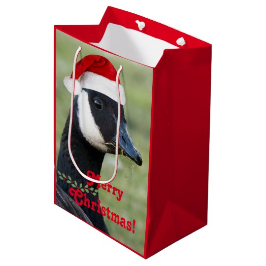Canada Goose in Santa Hat Photo Holiday Medium Gift Bag