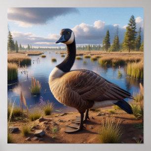Canada Goose in Tranquil Wetlands Poster