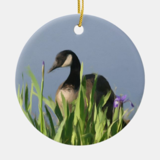 Canada Goose Irises Animal Ornament (Front)