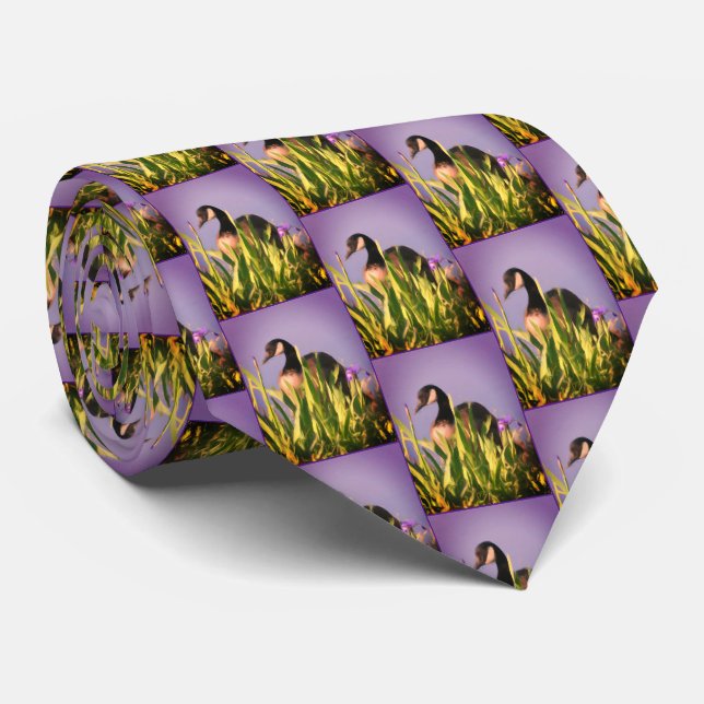 Canada Goose Irises Nature Art Purple Neck Tie (Rolled)