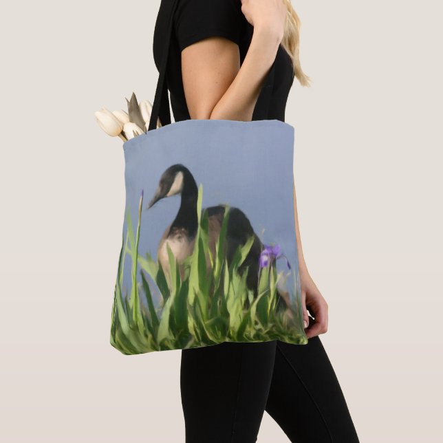 Canada Goose Irises Nature Painting  Tote Bag (Close Up)