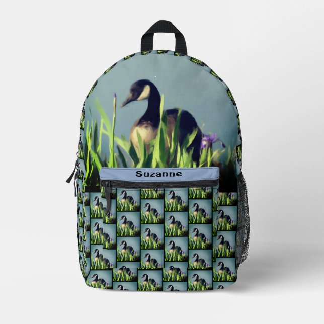 Canada Goose Irises Painting Personalized Printed Backpack (Front)