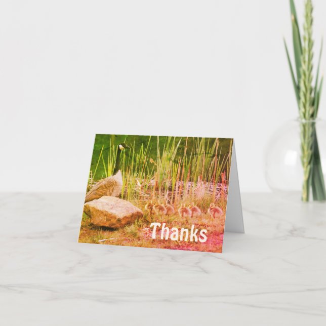 Canada Goose Mom Babies Nature Art Thank You Card (Front)