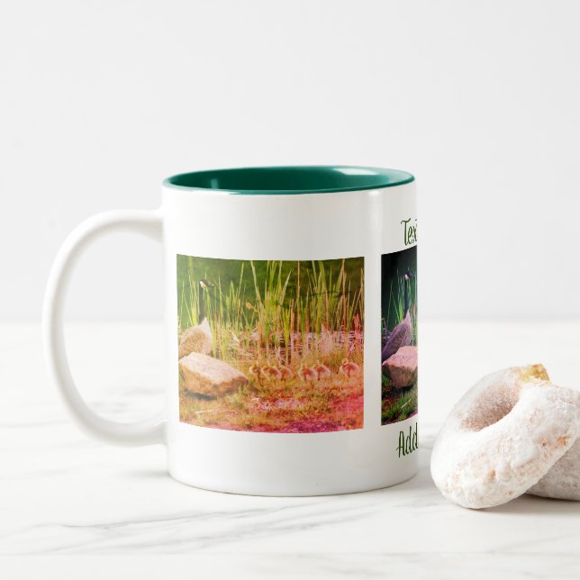 Canada Goose Mom Babies Nature Personalized Two-Tone Coffee Mug (With Donut)