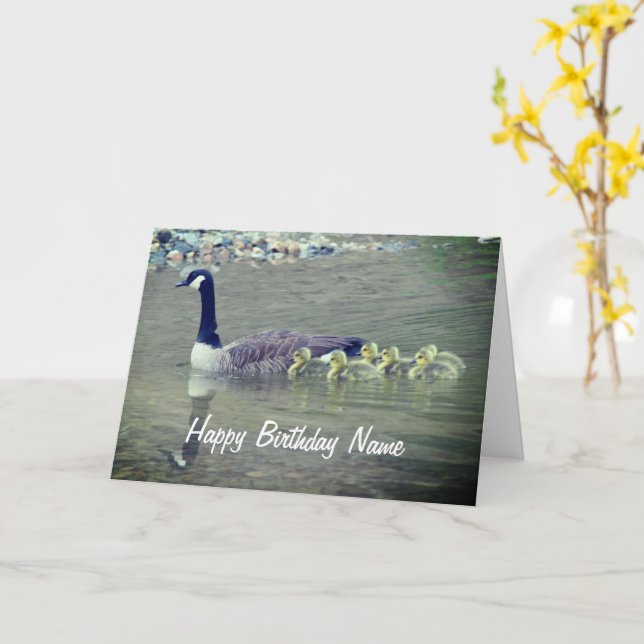 Canada Goose Mom Babies Personalized Birthday  Card (Yellow Flower)