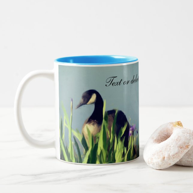 Canada Goose Nature Art Personalized Two-Tone Coffee Mug (With Donut)