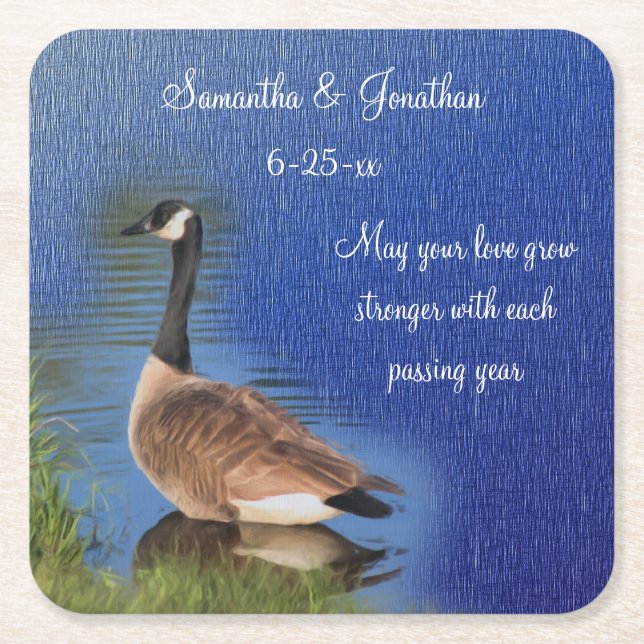 Canada Goose Nature Personalized Wedding  Square Paper Coaster (Front)