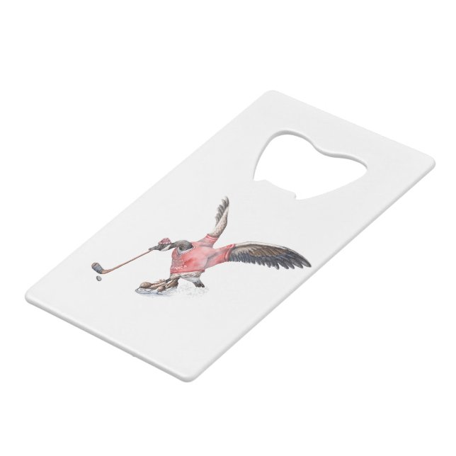 Canada Goose Playing Hockey Credit Card Bottle Opener (Front Angled)