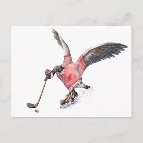 Canada Goose Playing Hockey Postcard