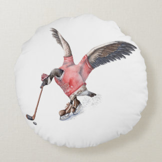 Canada Goose Playing Hockey Round Pillow