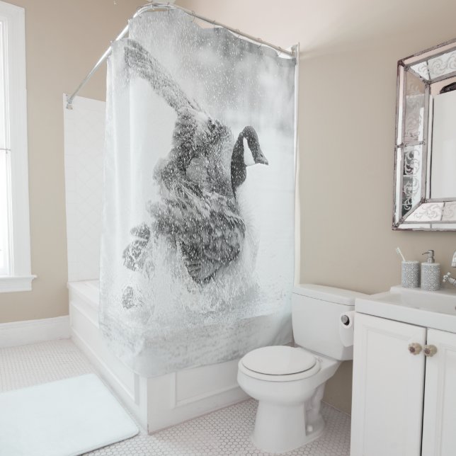 Canada Goose taking a bath Shower Curtain (In Situ)