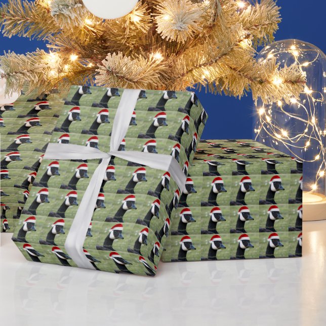 Canada Goose Wearing Red Santa Hat Holiday Wrapping Paper (Holidays)