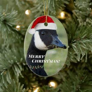 Canada Goose Wearing Santa Hat Holiday Ceramic Ornament