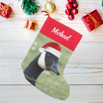Canada Goose Wearing Santa Hat With Name Small Christmas Stocking by northwestphotos at Zazzle