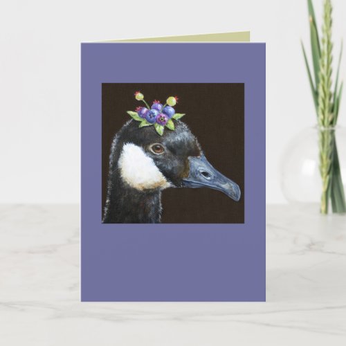 Canada goose with blueberries card