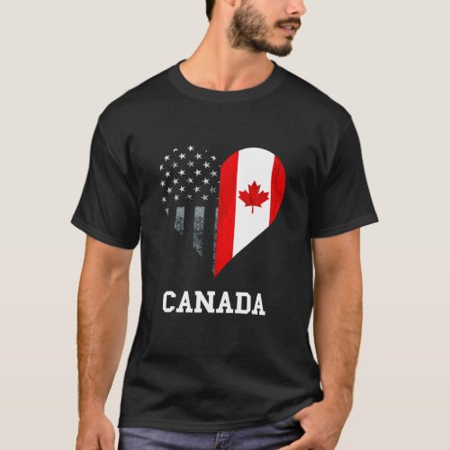 Canada Heart Canadian American Flag Canadian Roots T_Shirt