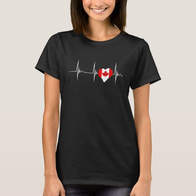 Canada Heartbeat EKG Pulse Heart Maple Leaf Canadi T-Shirt (Front)