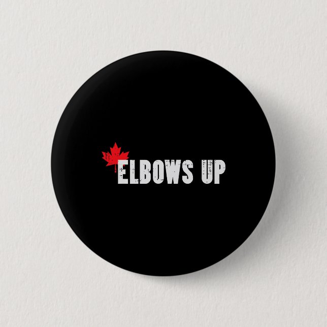 Canada Hockey Elbows Up Canadian Maple Leaf Men Bo Button (Front)