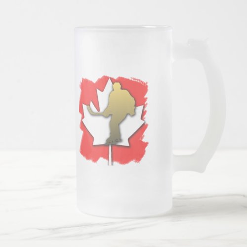 Canada Hockey Gold Frosted Glass Beer Mug