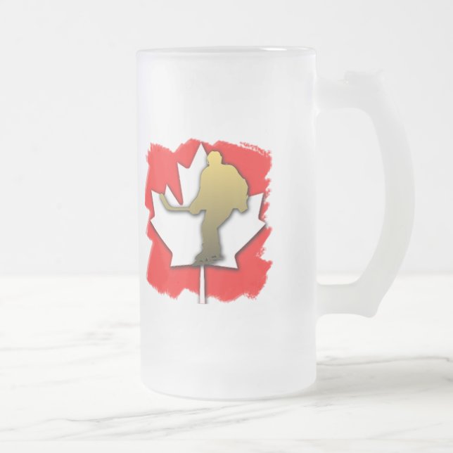 Canada Hockey Gold Frosted Glass Beer Mug (Right)