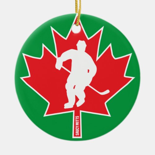 Canada Hockey Maple Leaf Canadian Player Christmas Ceramic Ornament