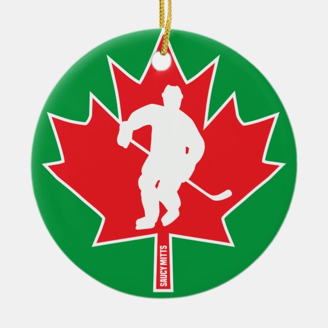 Canada Hockey Maple Leaf Canadian Player Christmas Ceramic Ornament (Front)