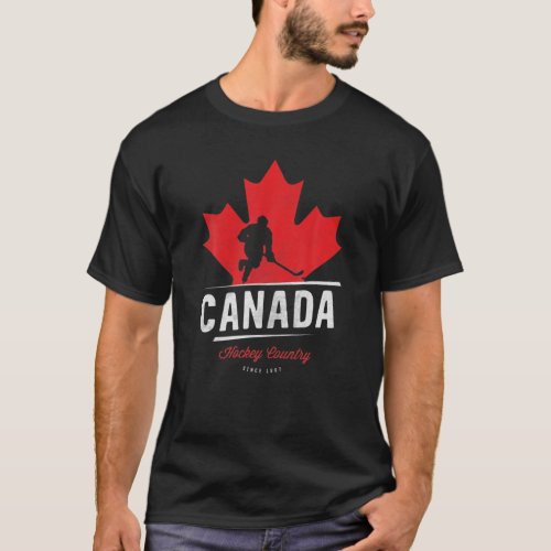 Canada Hockey Maple Leaf Ice Hockey Player Vintage T_Shirt