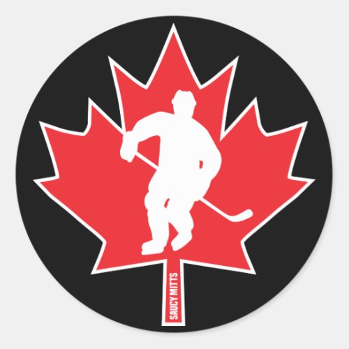 Canada Hockey Maple Leaf Player Black Classic Round Sticker
