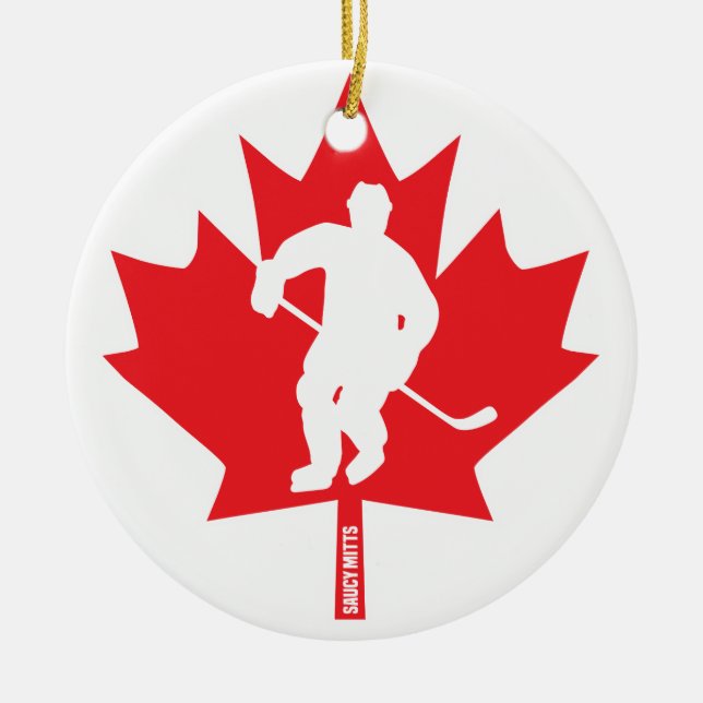 Canada Hockey Maple Leaf Player Christmas Ceramic Ornament (Front)