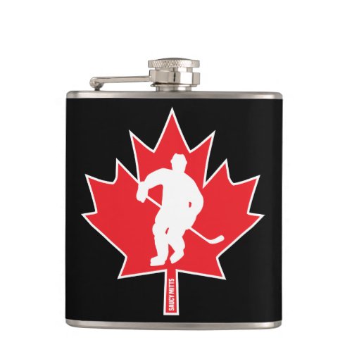 Canada Hockey Maple Leaf Player red on black Flask