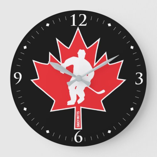 Canada Hockey Maple Leaf Player red on black Large Clock