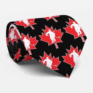 Canada Hockey Maple Leaf Player red on black Neck Tie