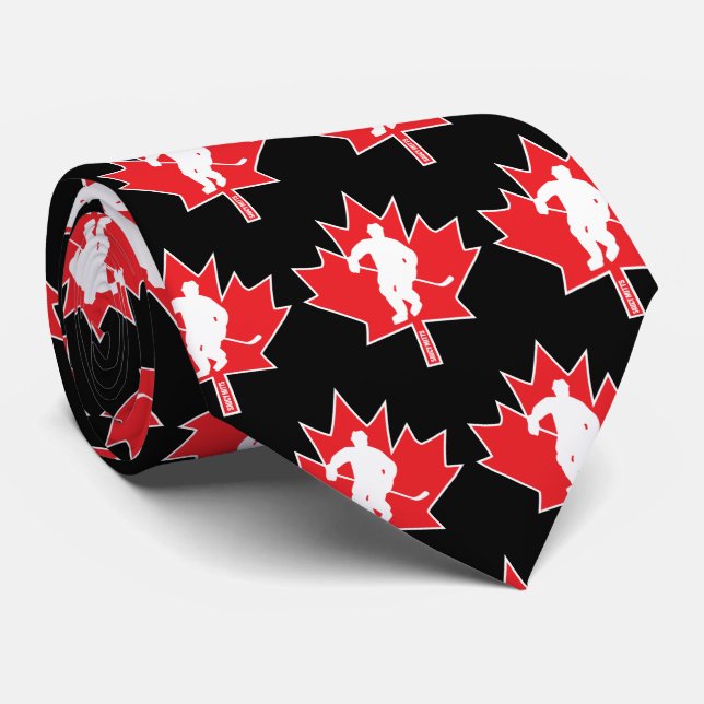 Canada Hockey Maple Leaf Player red on black Neck Tie (Rolled)
