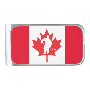 Canada Hockey Maple Leaf Player red white Silver Finish Money Clip