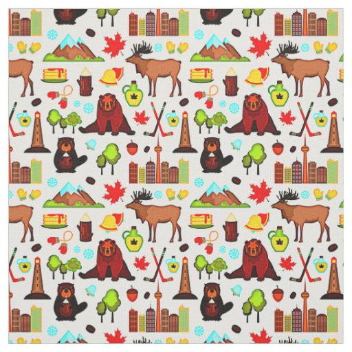 Canada Icons Symbols for Canadian National Day Fabric