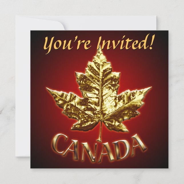 Canada Invitations Personalized Gold Canada RSVP (Front)