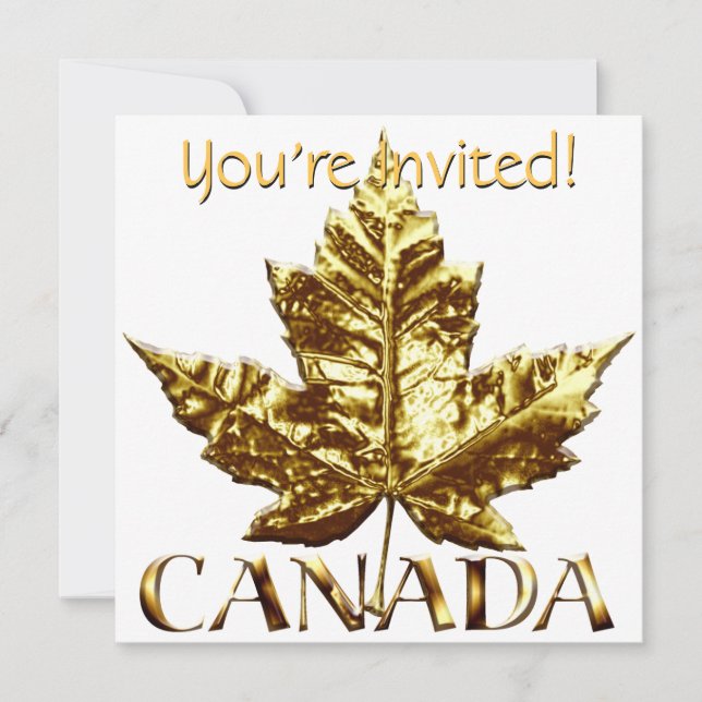 Canada Invitations Personalized Gold Canada RSVP (Front)
