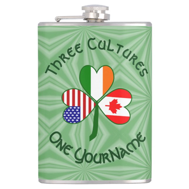 Canada Ireland USA Shamrock Flag Personalized  Flask (Front)