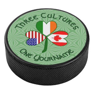 Canada Ireland USA Shamrock Flag Personalized Hockey Puck